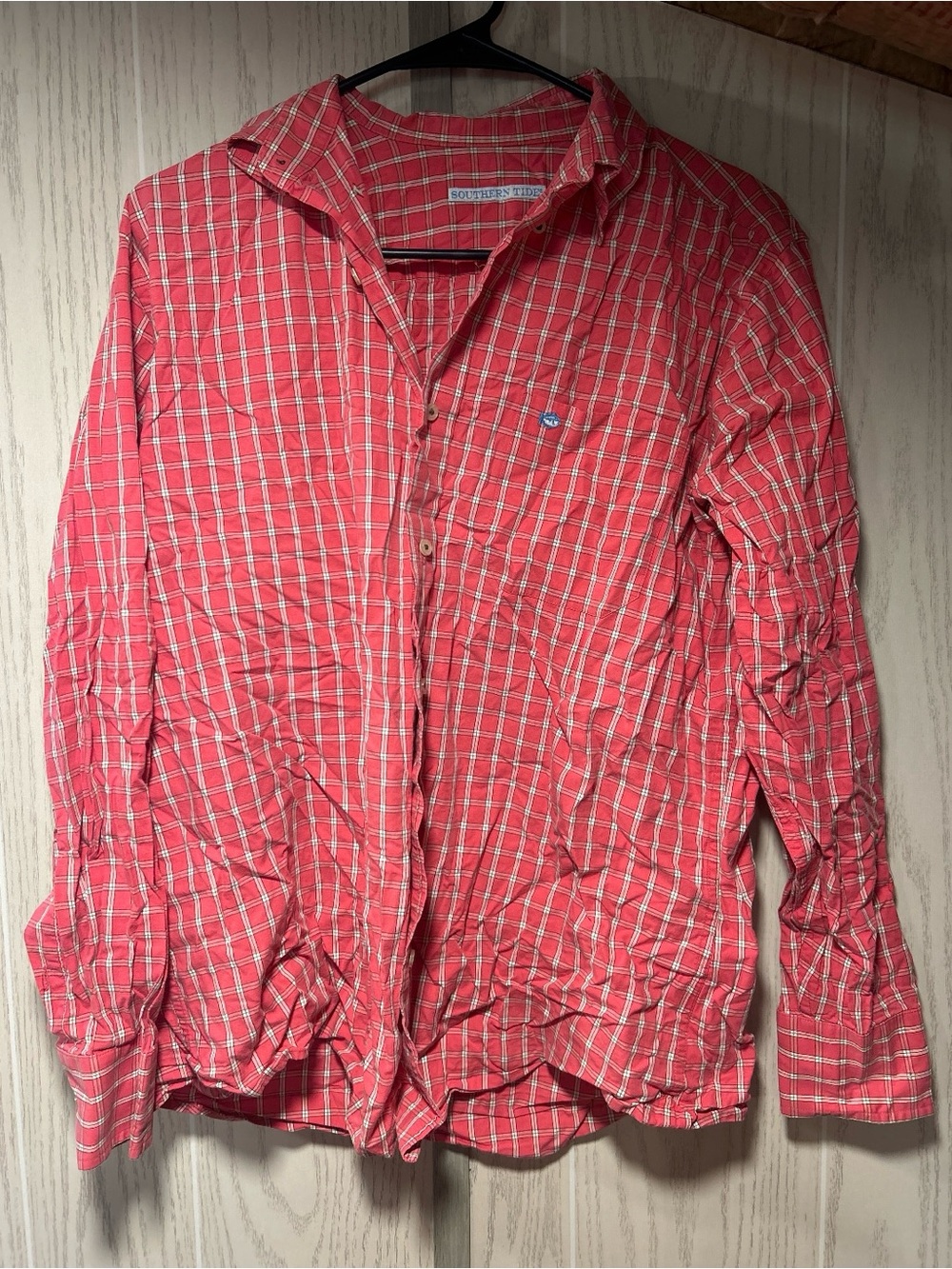 Southern Tide Coral Plaid Button-Down Shirt
